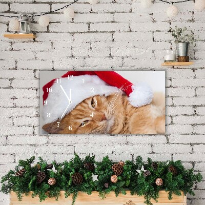RELOJES SOBRE VIDRIO Horizontal Gato del sombrero de Santa de Navidad