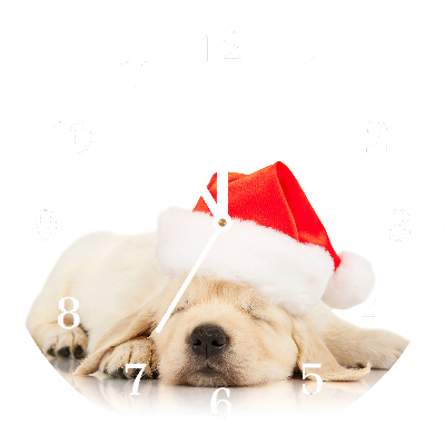 RELOJES SOBRE VIDRIO Redondo Cachorro de Santa sombrero de invierno