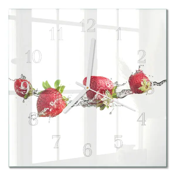 Cuadrado reloj de pared Fresas en agua