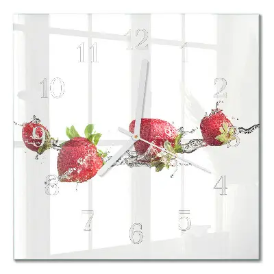 Cuadrado reloj de pared Fresas en agua