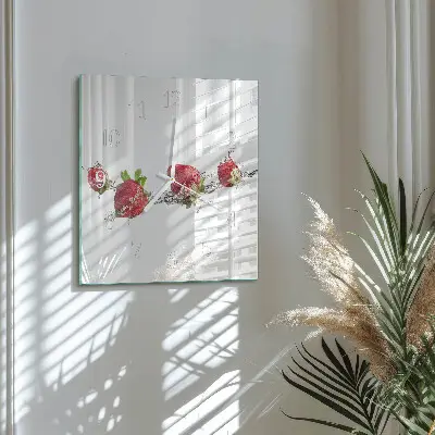 Cuadrado reloj de pared Fresas en agua