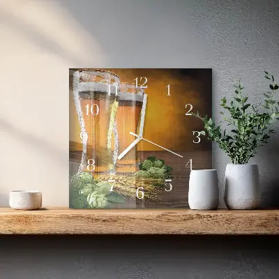 Cuadrado reloj de pared de cristal Vasos de cerveza