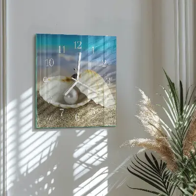 Reloj de cristal cuadrado Perla en una concha