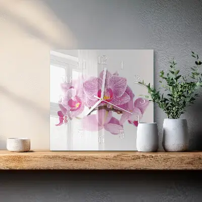Reloj de vidrio cuadrado Orquídeas