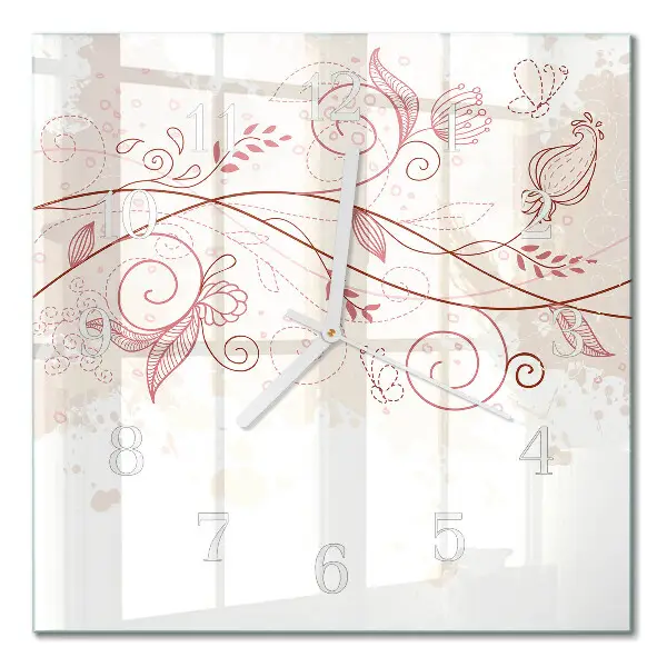 Cuadrado reloj de pared de cristal Arte floral