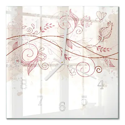 Cuadrado reloj de pared de cristal Arte floral