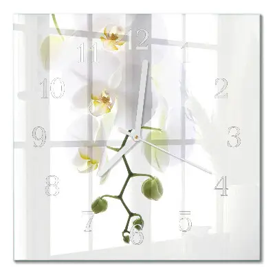 Cuadrado reloj de pared de cristal Orquídea