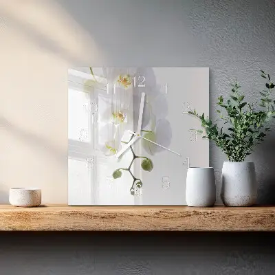 Cuadrado reloj de pared de cristal Orquídea