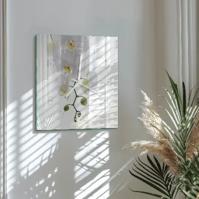 Cuadrado reloj de pared de cristal Orquídea