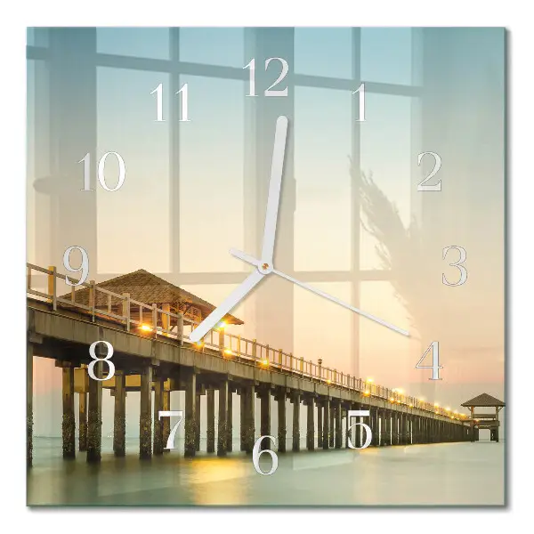 Reloj de vidrio cuadrado Embarcadero de madera