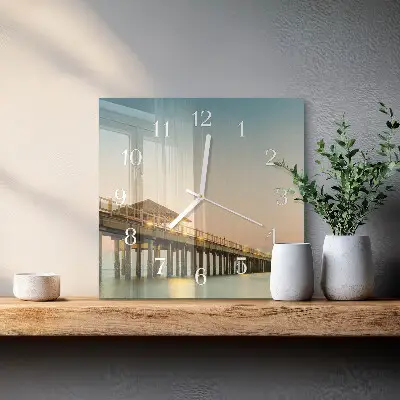 Reloj de vidrio cuadrado Embarcadero de madera