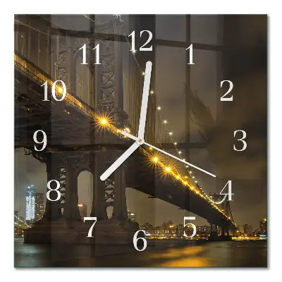 Cuadrado reloj de pared de cristal Puente nocturno