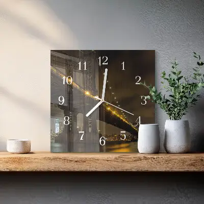 Cuadrado reloj de pared de cristal Puente nocturno