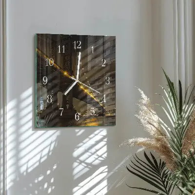 Cuadrado reloj de pared de cristal Puente nocturno