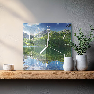 Reloj de vidrio cuadrado Lago de montaña