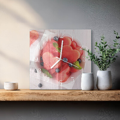 Cuadrado reloj de pared Corazón de sandía