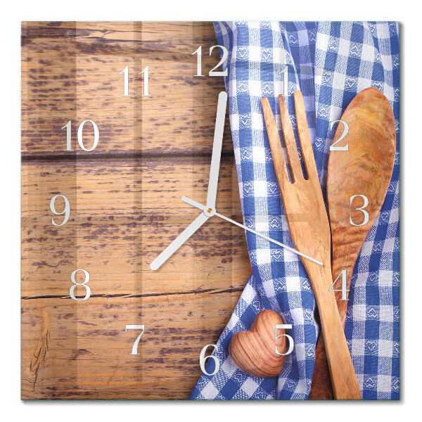 Reloj de cristal cuadrado Madera y cubertería