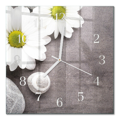 Cuadrado reloj de pared de cristal Flores y piedras