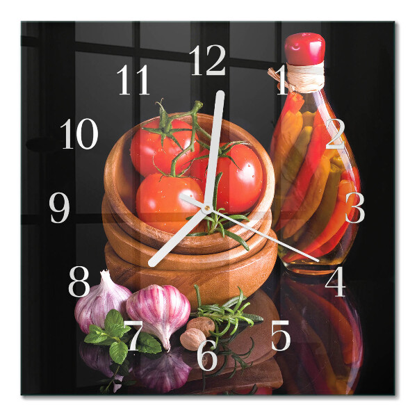 Reloj de vidrio cuadrado Tomates y ajo