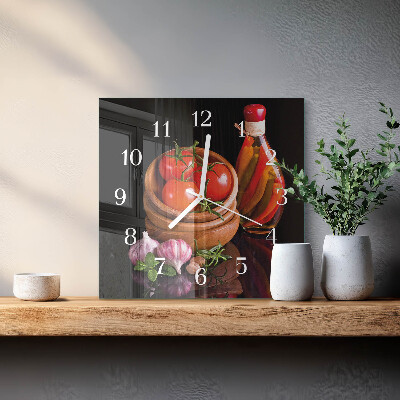 Reloj de vidrio cuadrado Tomates y ajo