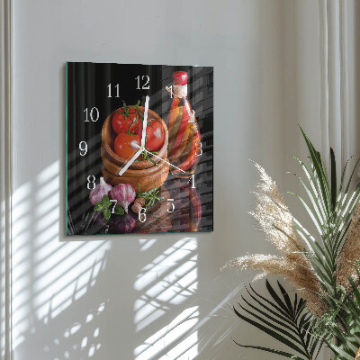 Reloj de vidrio cuadrado Tomates y ajo