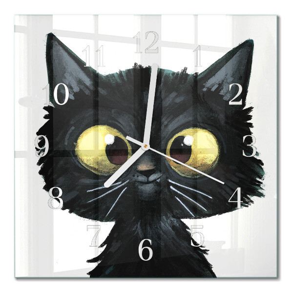 Reloj de vidrio cuadrado Gato negro