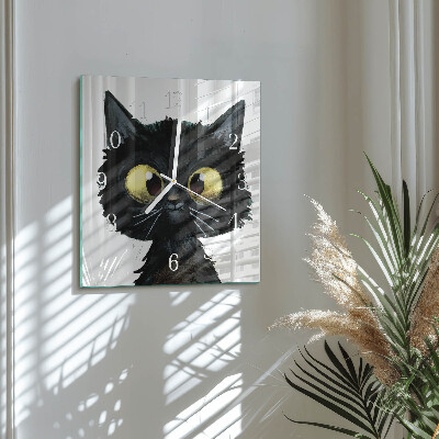 Reloj de vidrio cuadrado Gato negro