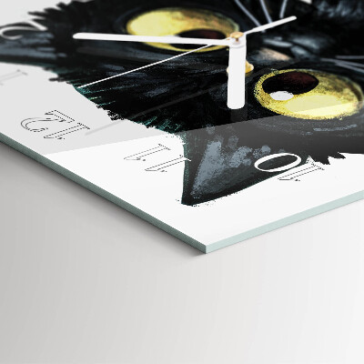 Reloj de vidrio cuadrado Gato negro