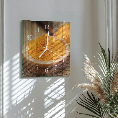 Cuadrado reloj de pared de cristal Cúrcuma