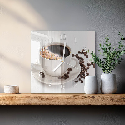 Reloj de vidrio cuadrado Una taza de café