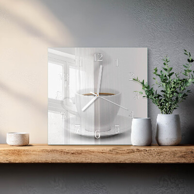 Reloj de vidrio cuadrado Una taza de café