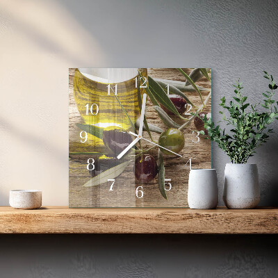 Cuadrado reloj de pared de cristal Aceite de oliva