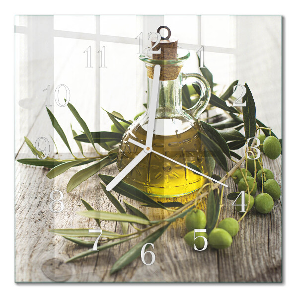Cuadrado reloj de pared de cristal Aceite de oliva