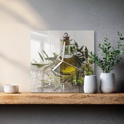 Cuadrado reloj de pared de cristal Aceite de oliva
