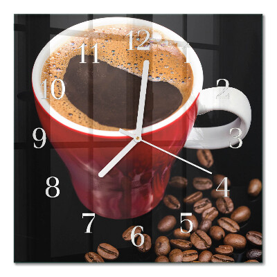 Cuadrado reloj de pared de cristal Una taza de café