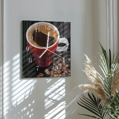 Cuadrado reloj de pared de cristal Una taza de café