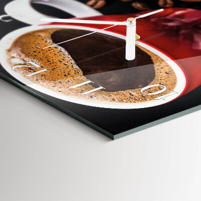 Cuadrado reloj de pared de cristal Una taza de café