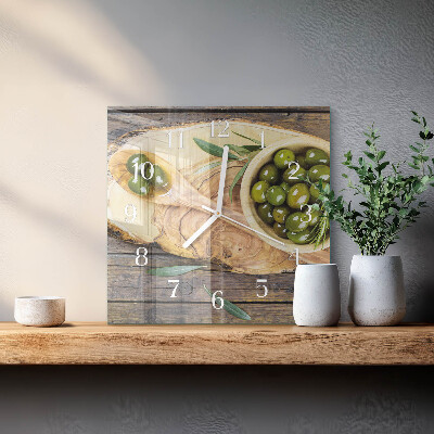 Cuadrado reloj de pared Madera de olivo