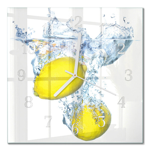Reloj de vidrio cuadrado Limones en agua