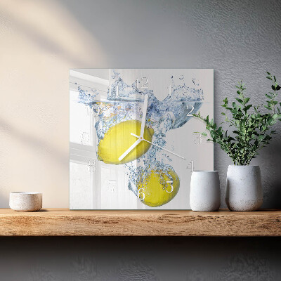Reloj de vidrio cuadrado Limones en agua