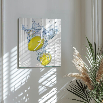 Reloj de vidrio cuadrado Limones en agua
