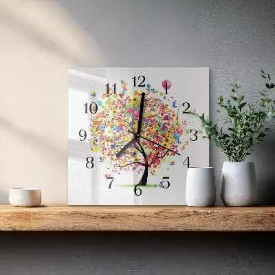 Reloj cuadrado Árbol colorido