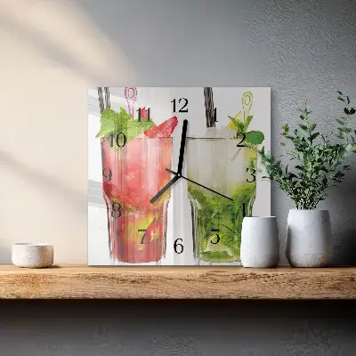 Reloj de pared de cristal cuadrado Cócteles