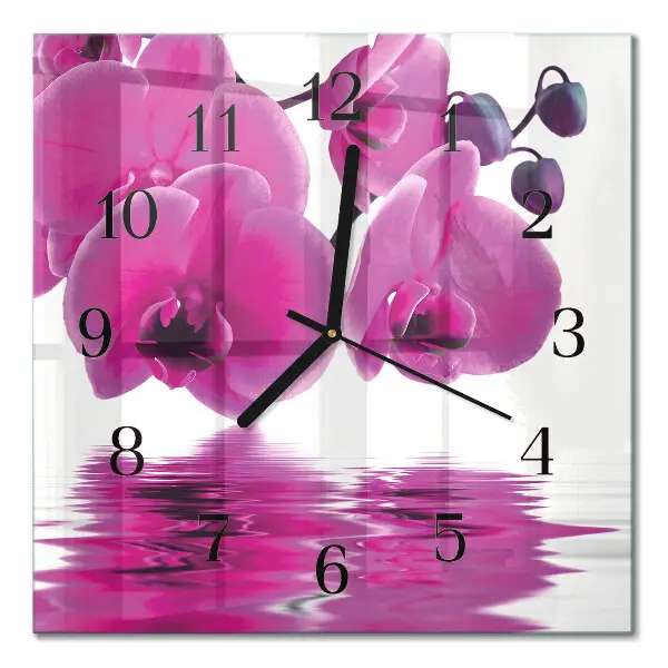 Cuadrado reloj de vidrio Orquídea