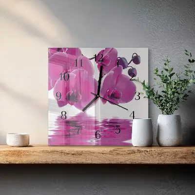 Cuadrado reloj de vidrio Orquídea