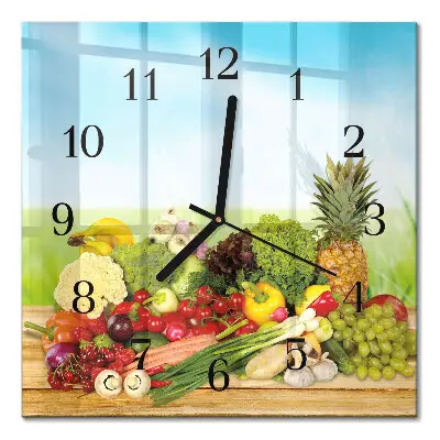 Cuadrado reloj de vidrio Verduras Frutas