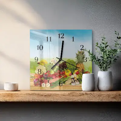Cuadrado reloj de vidrio Verduras Frutas