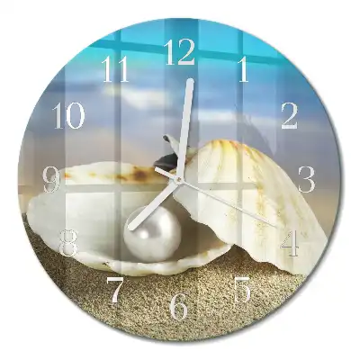 Reloj de cristal redondo Perla en una concha