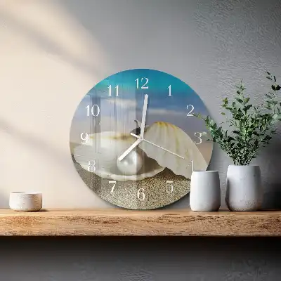 Reloj de cristal redondo Perla en una concha