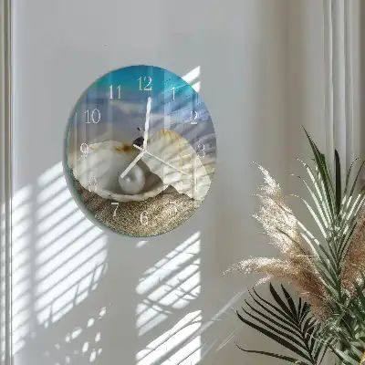Reloj de cristal redondo Perla en una concha